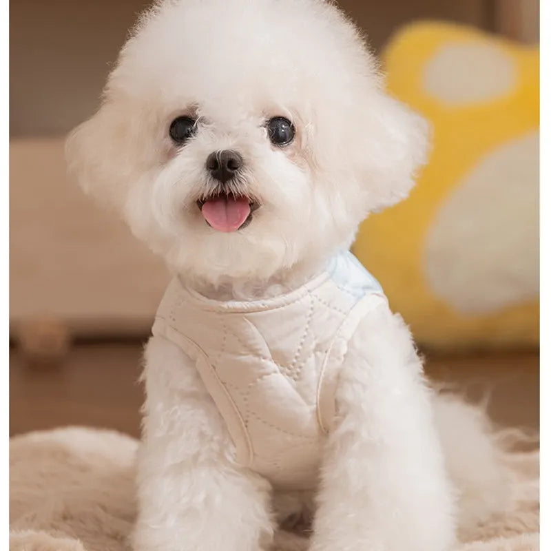 Blue thick warm heart-shaped checkered pocket pet vest dog coat with D-ring and side-buckle closure