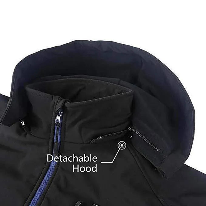 Black men's USB winter waterproof coat with straight hem and long sleeves