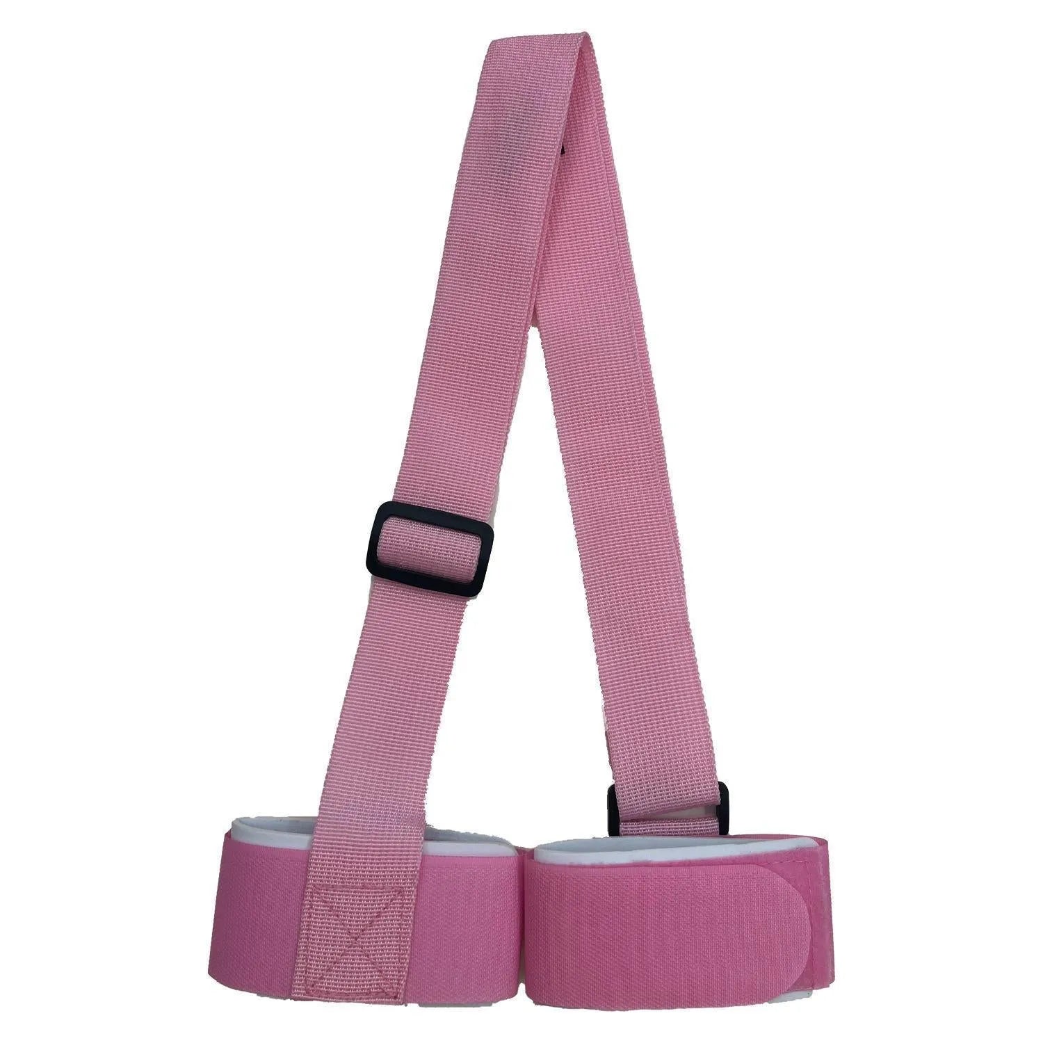Adjustable skiing bandage with shoulder strap and hook and loop closures for ski carrying