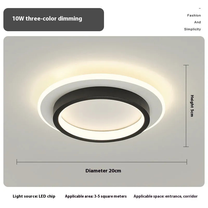 Round wood surface mounted LED ceiling light for hallway in black finish 20cm diameter