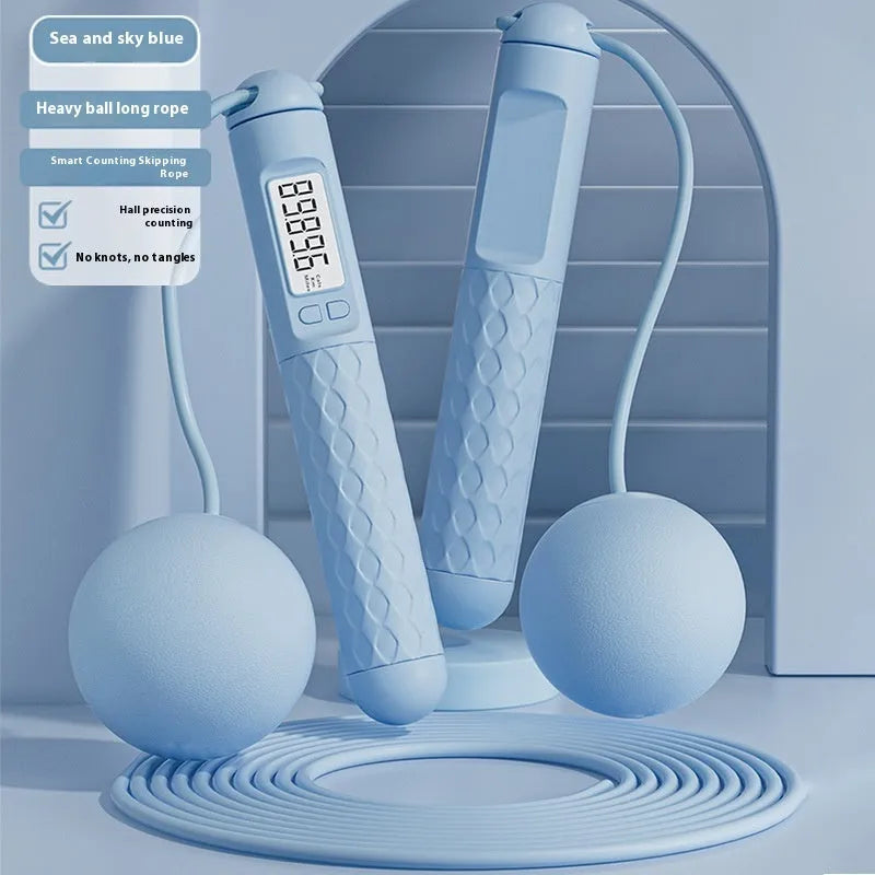 Fitness jump rope with ball bearing handles in a choice of colours and cord styles.