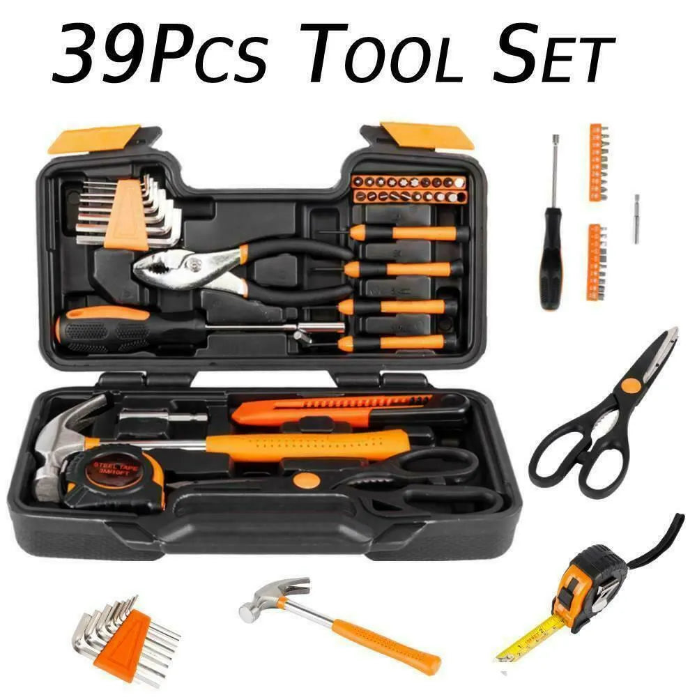 Orange 39 piece combination tool set with 45C carbon steel and chrome vanadium steel, 1.4 kg household kit