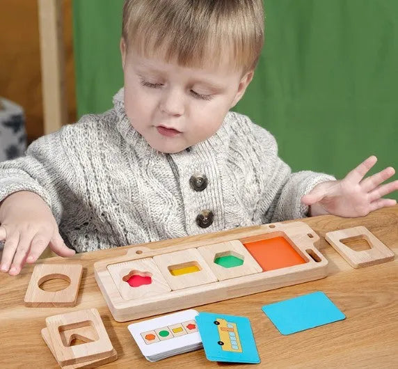 Wooden early education geometry puzzle with colour shapes, suitable for children aged 4-6 years, 30.5 x 13.5 x 3.9cm