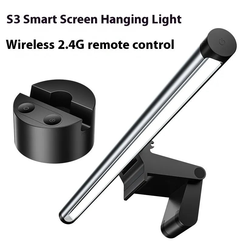 Asymmetric anti blue light screen hanging light clipped on a computer monitor with wireless control