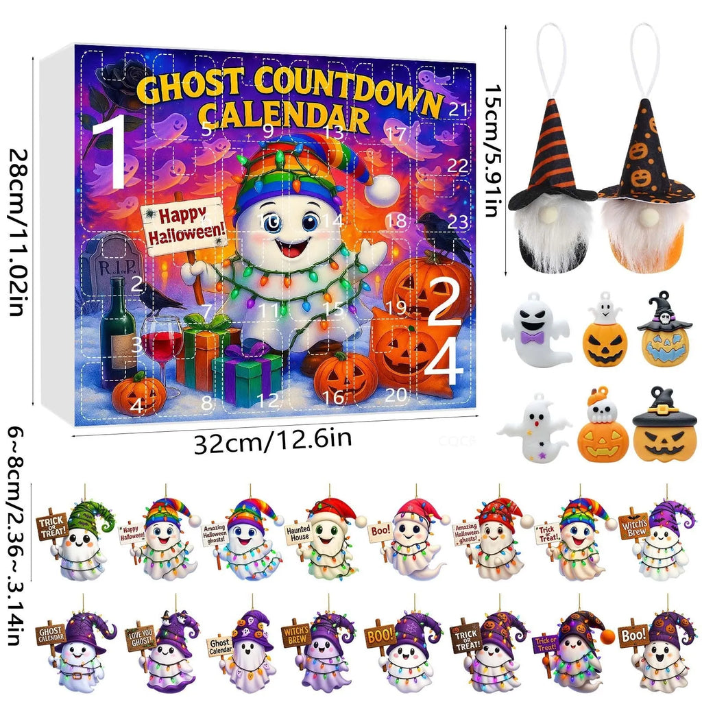 Ghost Pumpkin Doll Blind Box Halloween set with 16 pendants, 6 PVC figurines, and 2 plush dolls