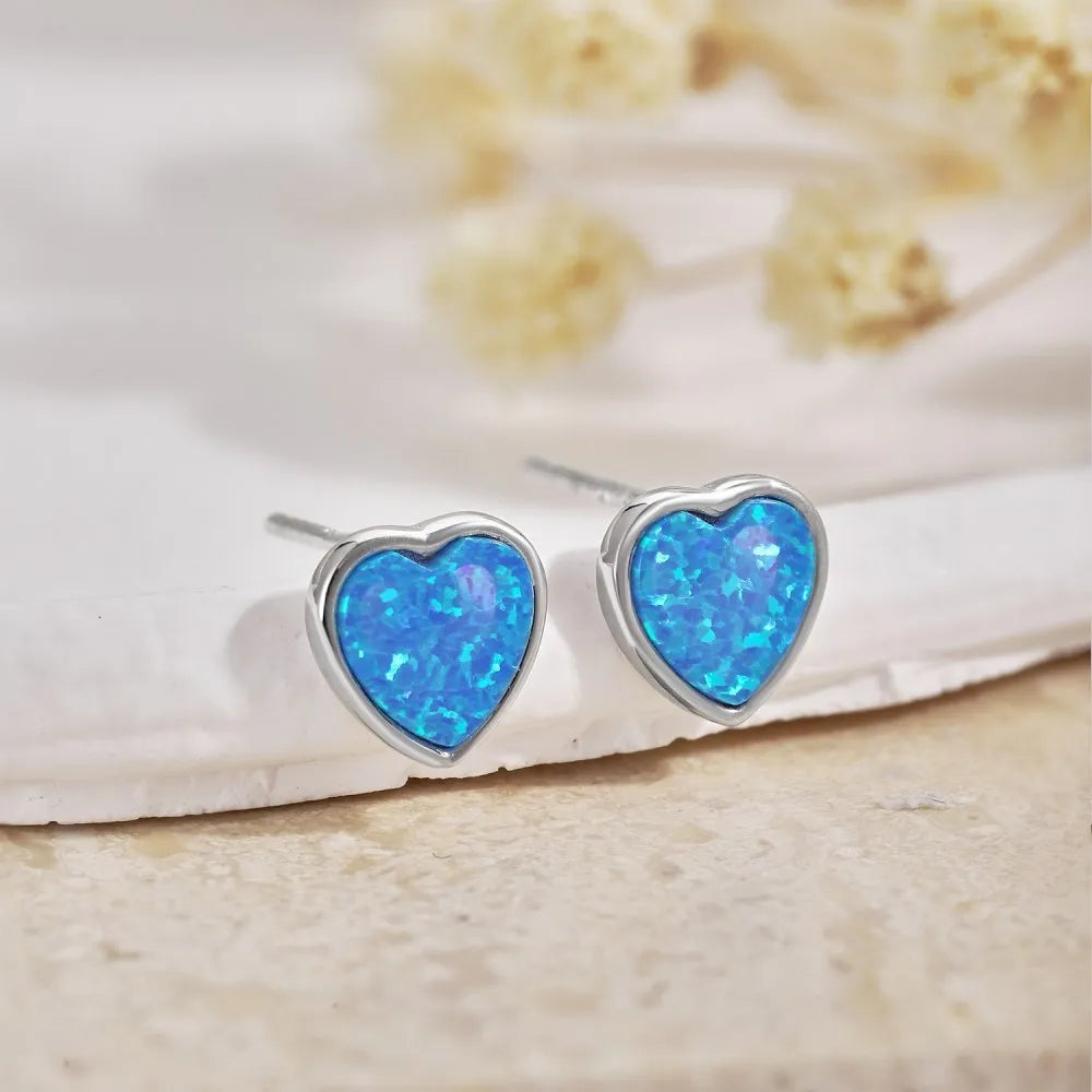 925 silver blue opal heart earrings for women lightweight fairy style