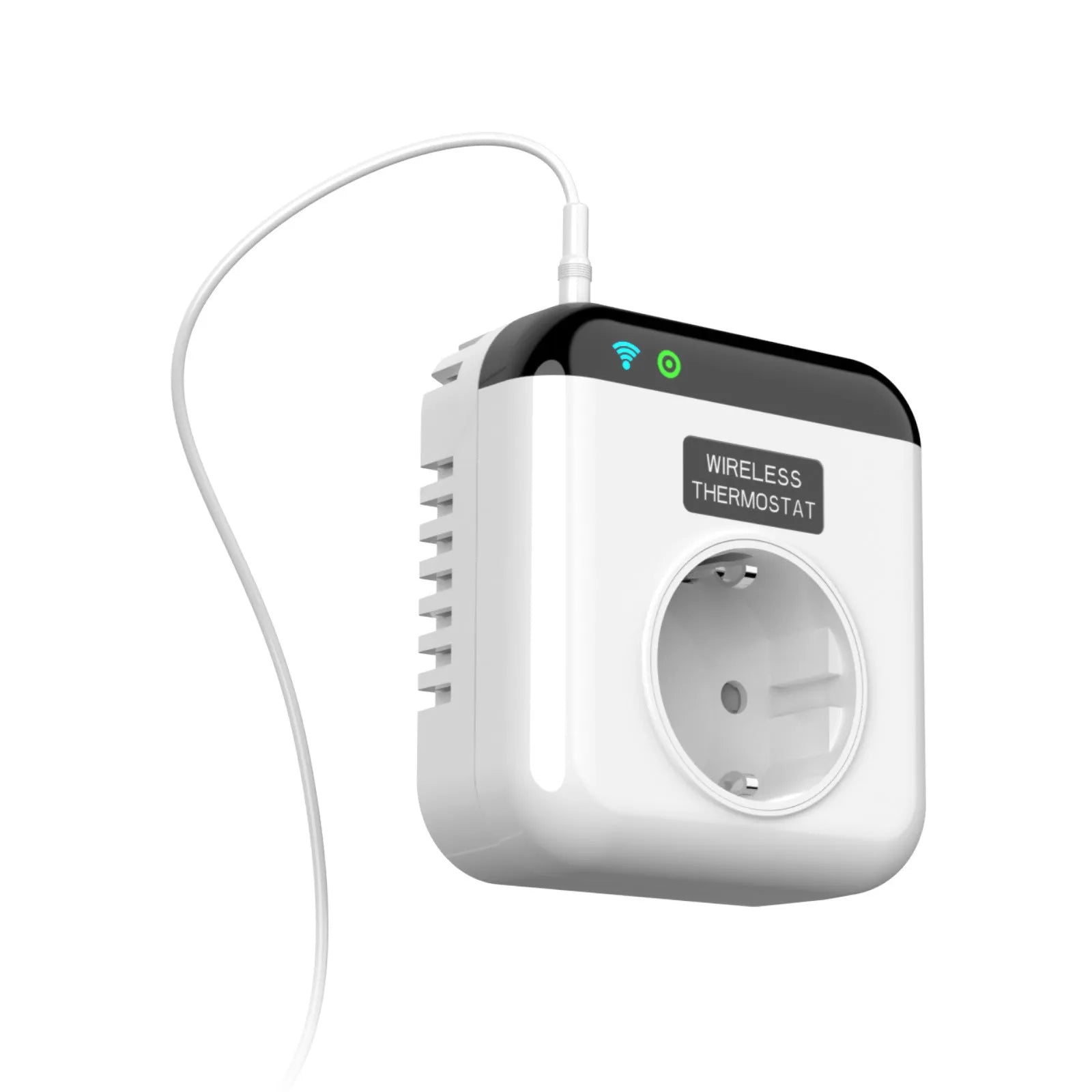 White smart socket with thermostatic remote and voice control, two EU plug outlets