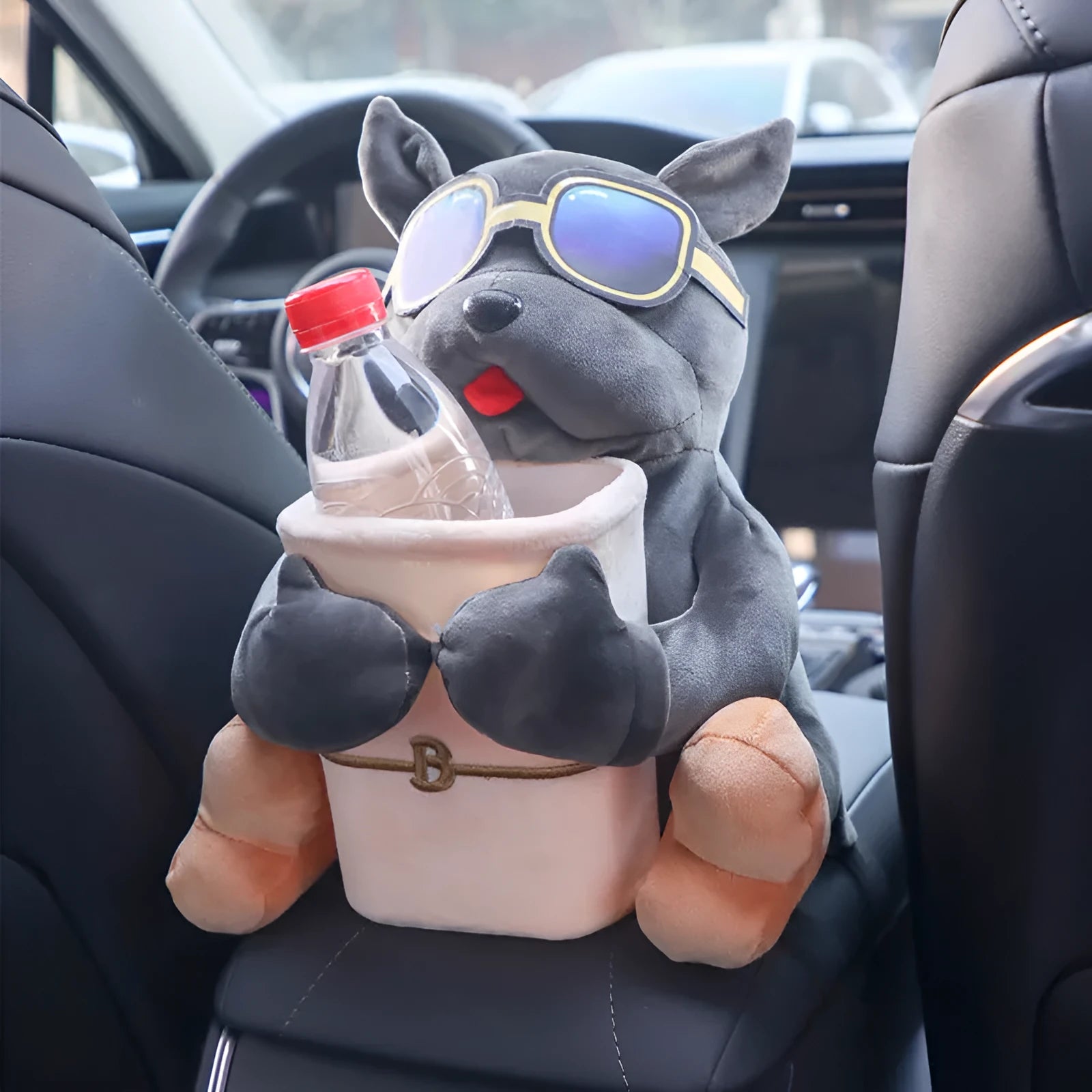 Plush hanging car tissue box for vehicle armrest with canine design options