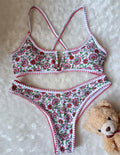 V-neck floral print swimsuit with embroidery detail in quick-drying polyester fabric