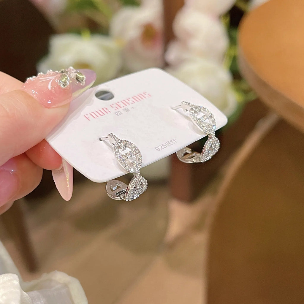 Electroplated casual earrings with diamond-effect design in silver, gold, and rose gold thick gold plating