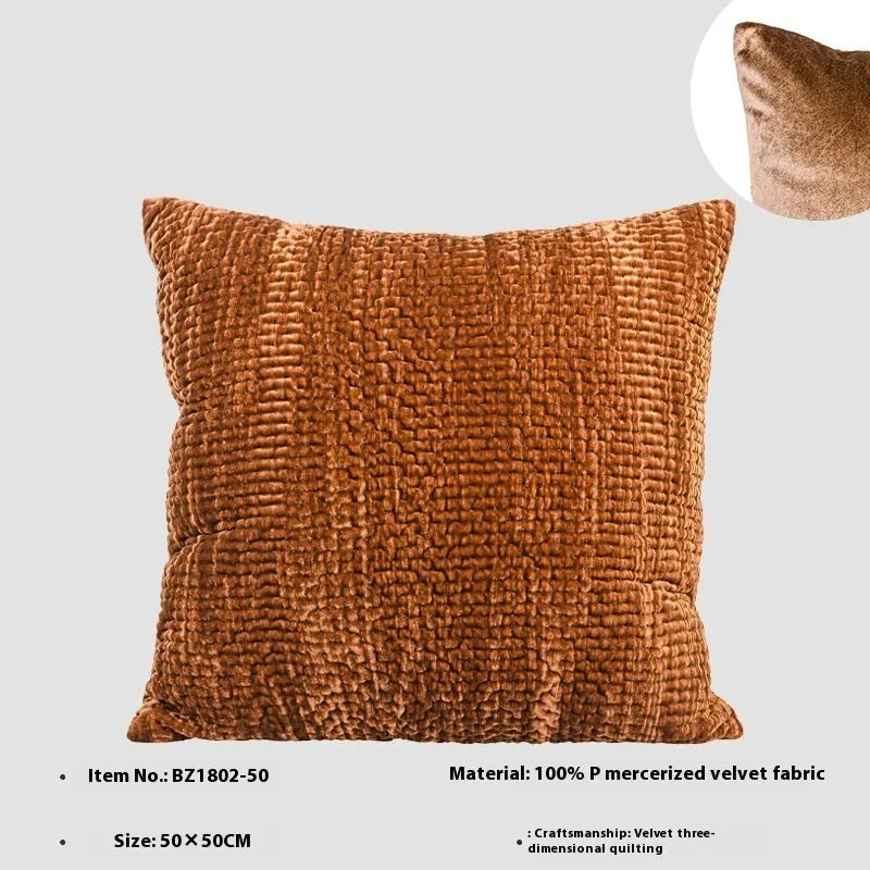 Antique style quilted cushion pillow in green, red, mocha, or orange, shown in square and waist sizes.