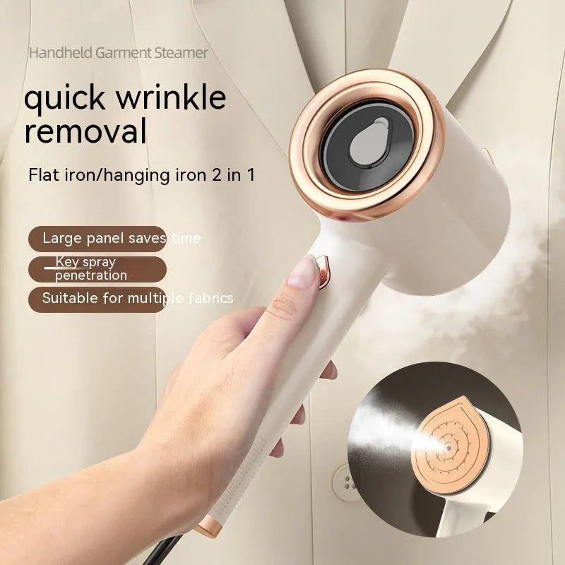 Mini portable handheld garment steamer in beige with titanium soleplate and 50ml water tank