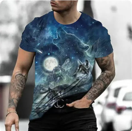 Retro 3D animal print men's short-sleeved t-shirt in thin bird eye cloth fabric