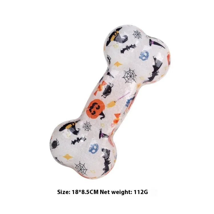 TPR dog nibbling sound toy with printed bone pattern in Christmas red colour