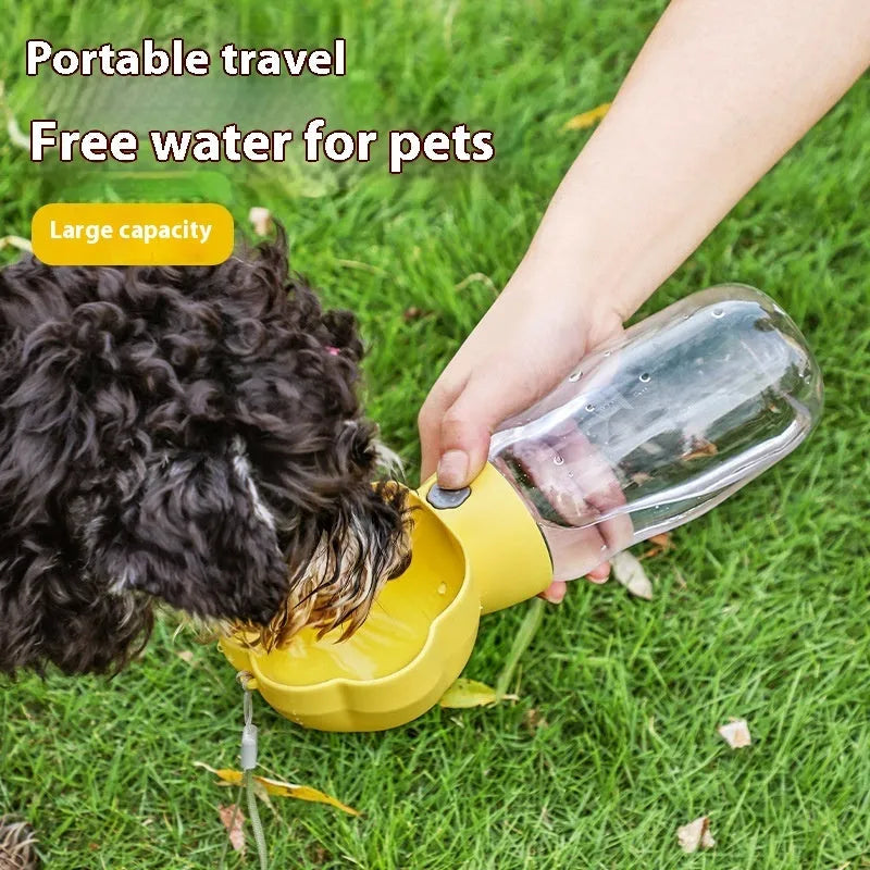 Portable dog outing water cup 320ML with separate food cup in yellow, gray, green, white