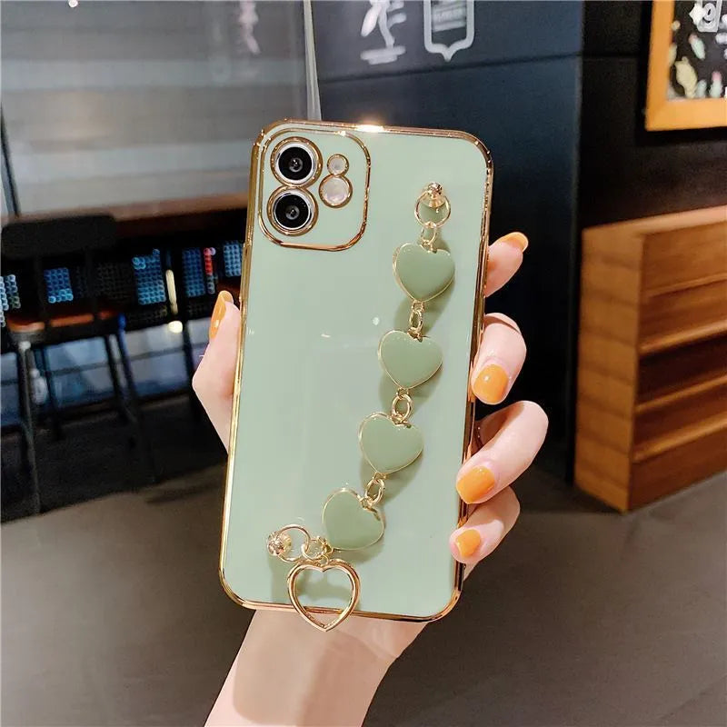 Silicone phone case with electroplated bracelet for Apple iPhone in butter green