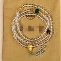 White crystal 108-bead rosary bracelet necklace with geometric ethnic style design