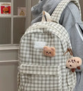 Japanese Ins campus retro checked corduroy backpack in khaki with computer pocket and 42x30x15cm dimensions