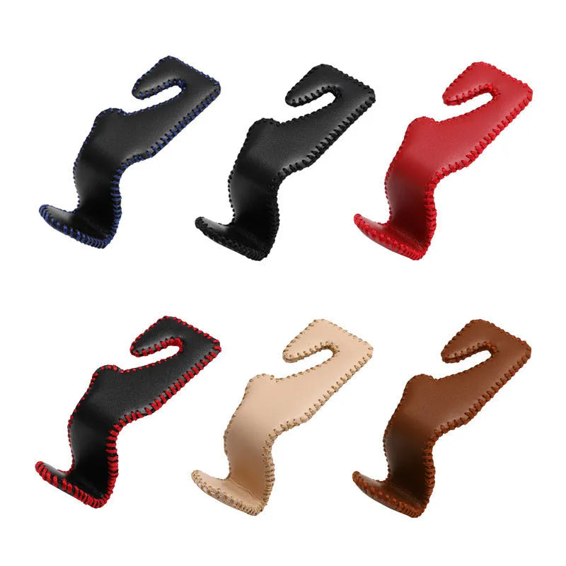 Stainless steel car seat back hook with gold finish and leather strap for vehicle interior organisation