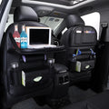 Leather car seat back hanging bag in black classic style with storage pockets