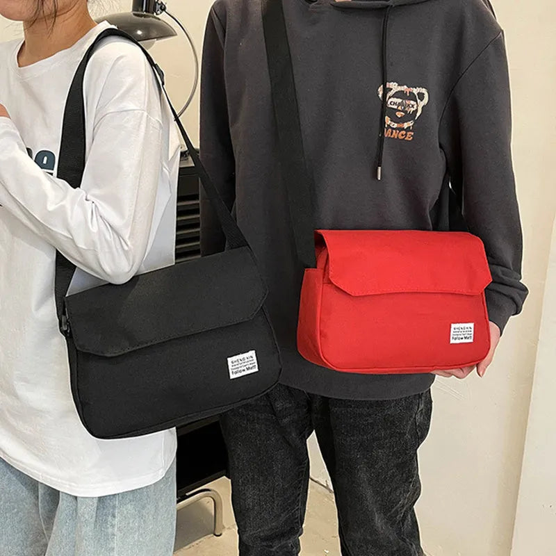 Oxford cloth crossbody messenger bag in solid colour for women and men with flap closure