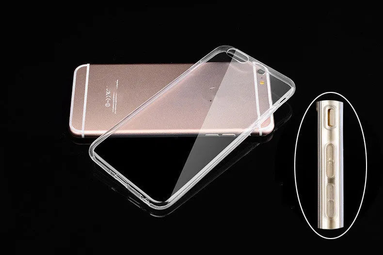 Transparent soft TPU mobile phone case on an iPhone, showing clear protection.