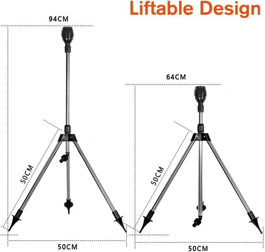 Stainless steel retractable automatic rotating sprinkler tripod with adjustable angle for garden irrigation