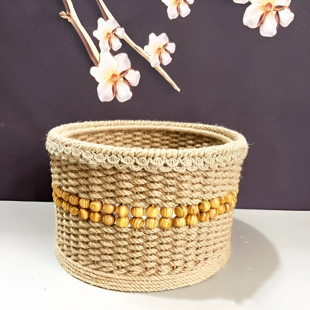 Twine hand-made rattan storage basket in brown for snacks and sundries