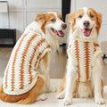 Golden retriever wearing caramel polyester fleece pet clothing with chest sizing from XS to 8XL