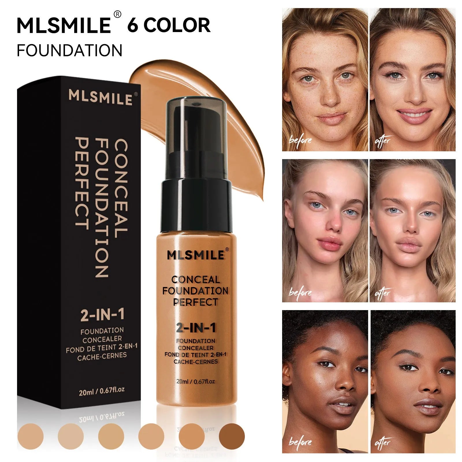 20ml moisturising long lasting smear-proof foundation bottle in natural colour