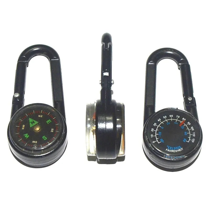 Black zinc alloy carabiner with liquid thermometer display and climbing button mechanism