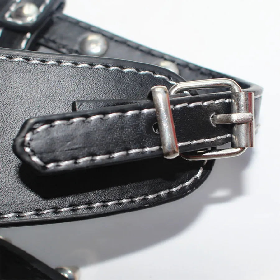 Black spiked studded PU leather dog harness vest with adjustable straps for small breeds