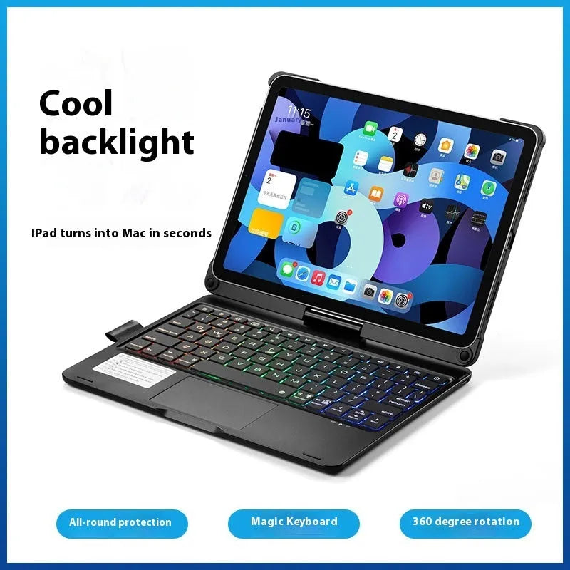 Miaocontrol Bluetooth keyboard with rotating stand for Apple iPad tablets in black, rose gold, or silver