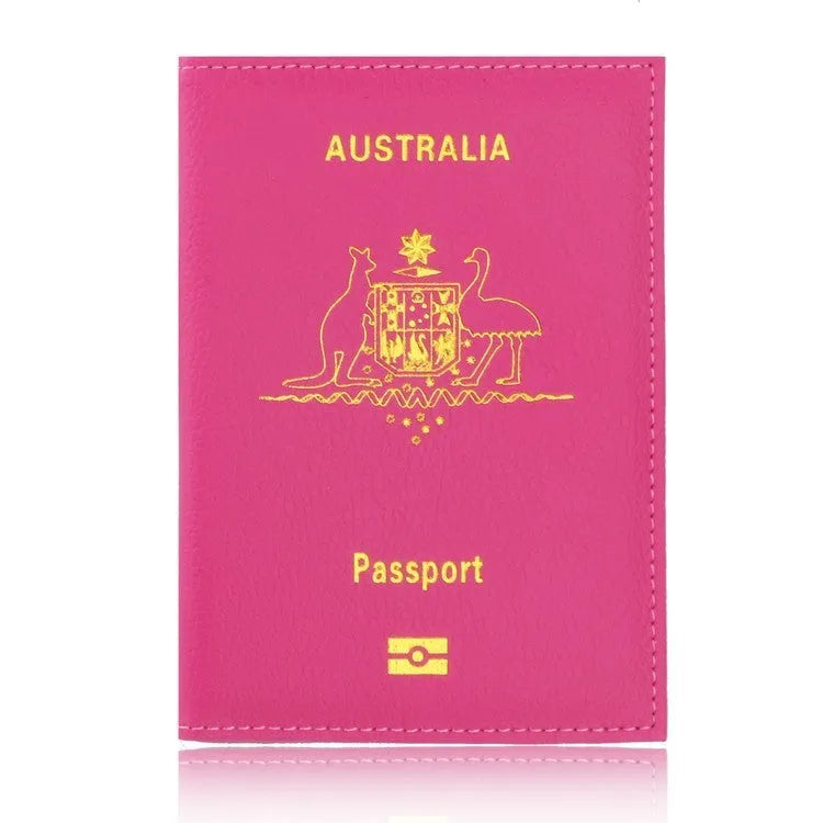 Light blue PU leather card bag passport wallet with ID and card slots on flat surface
