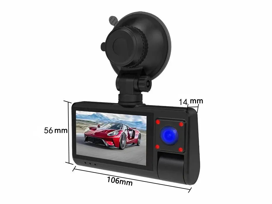 Black G50 driving recorder with 3-inch touchscreen for front windshield mounting