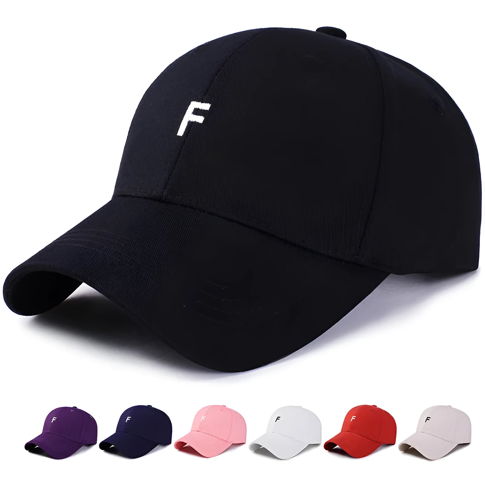 Cotton adjustable big brim baseball hat in purple with letter pattern