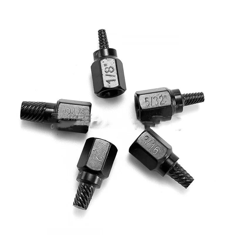 10-piece metal screw extractor set for broken head screws and studs, supplied without plastic box