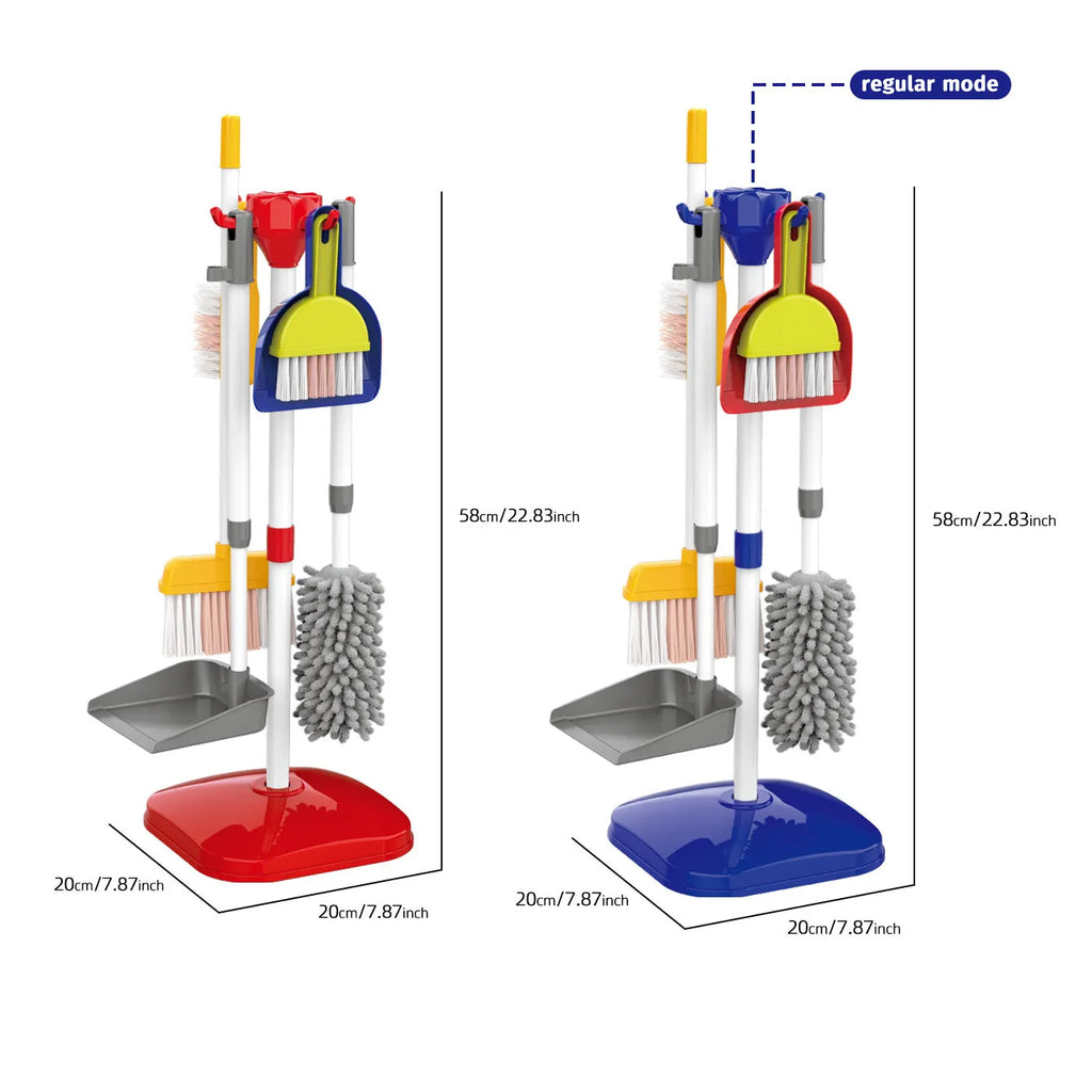 Children's play house cleaning toy set with ABS cleaning tools, stroller suit, and vacuum cleaner options in an English colour box