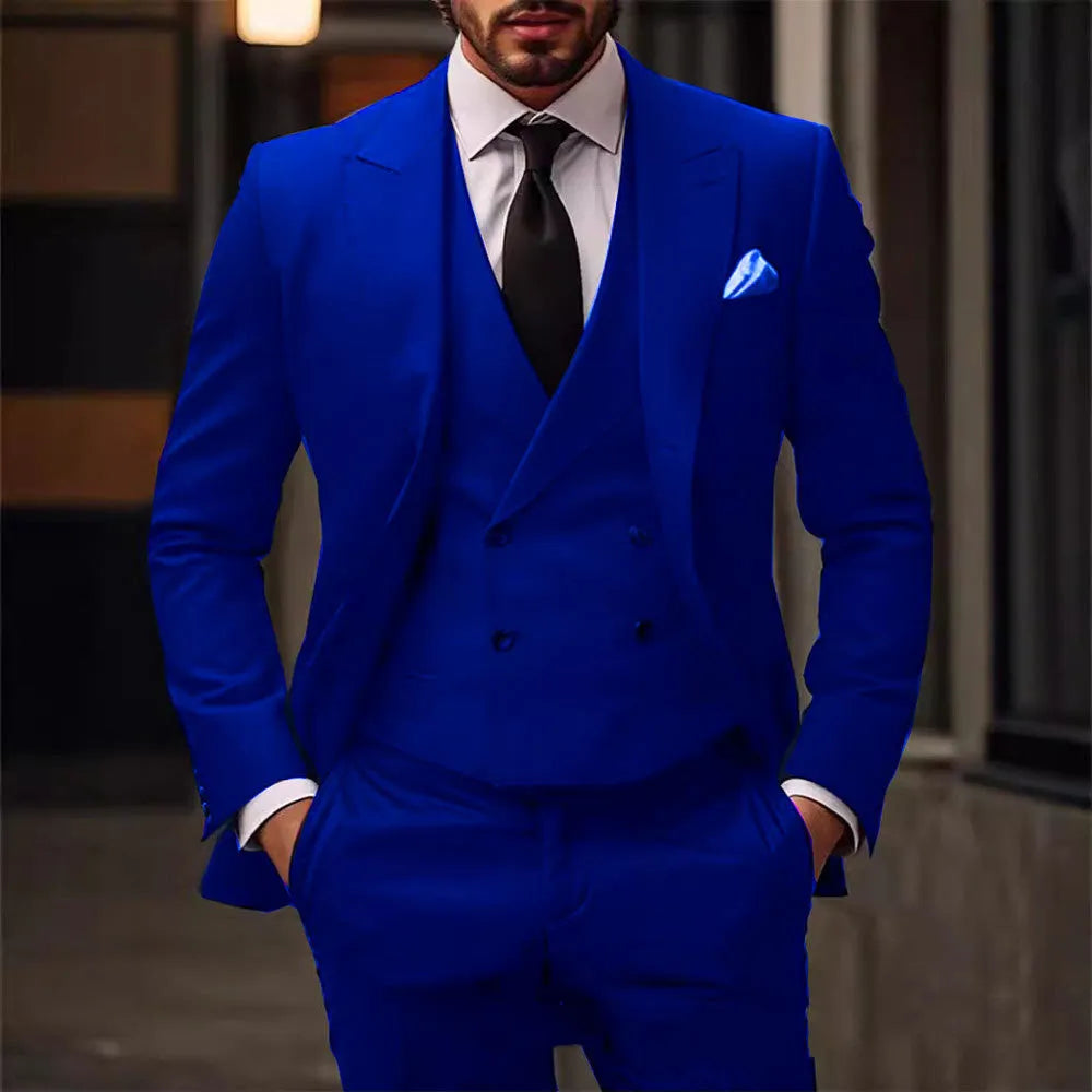 Plus size women's three-piece dress suit in cotton blend with vest jacket pants, available in multiple colours