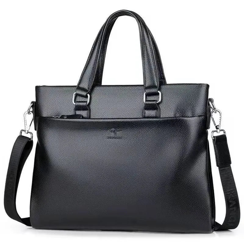 Men's black and brown PU leather shoulder messenger bag with splicing style, 35x30x4cm