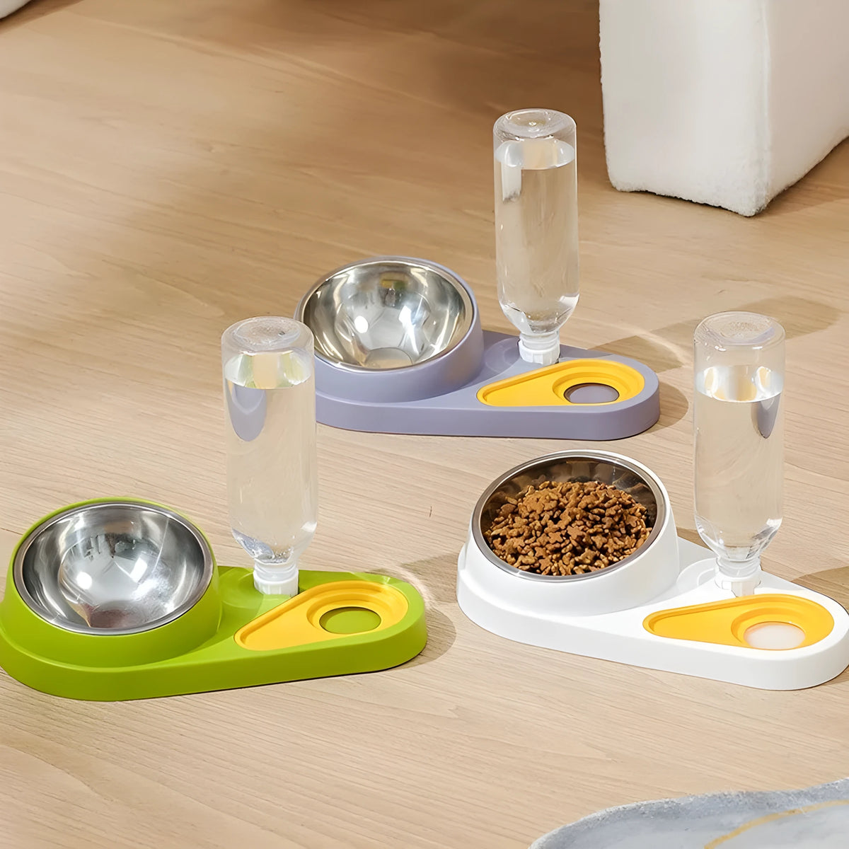 Automatic cat feeding tableware pet bowl and water fountain in white blue green grey