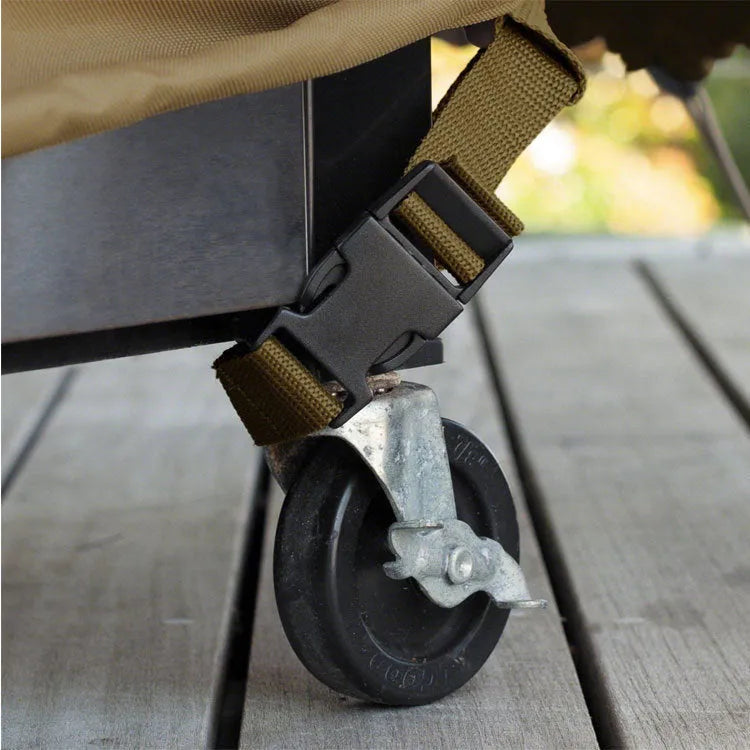 Beige polyester outdoor barbecue dust cover with Nordic style design shown folded
