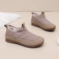 Women's winter cloth shoes in apricot with umbrella cloth upper, flat heel, and velvet soft bottom