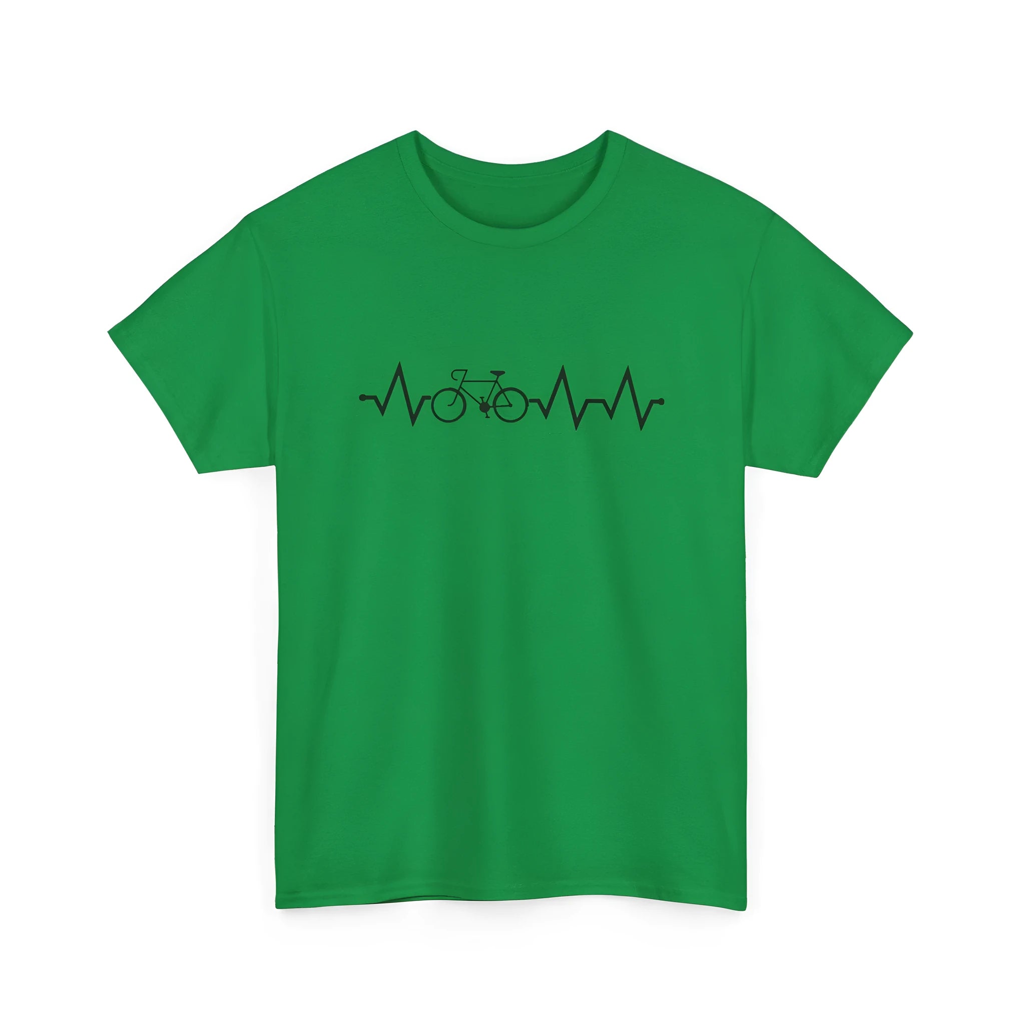 Green short-sleeve cotton T-shirt with an all-over printed letter design.