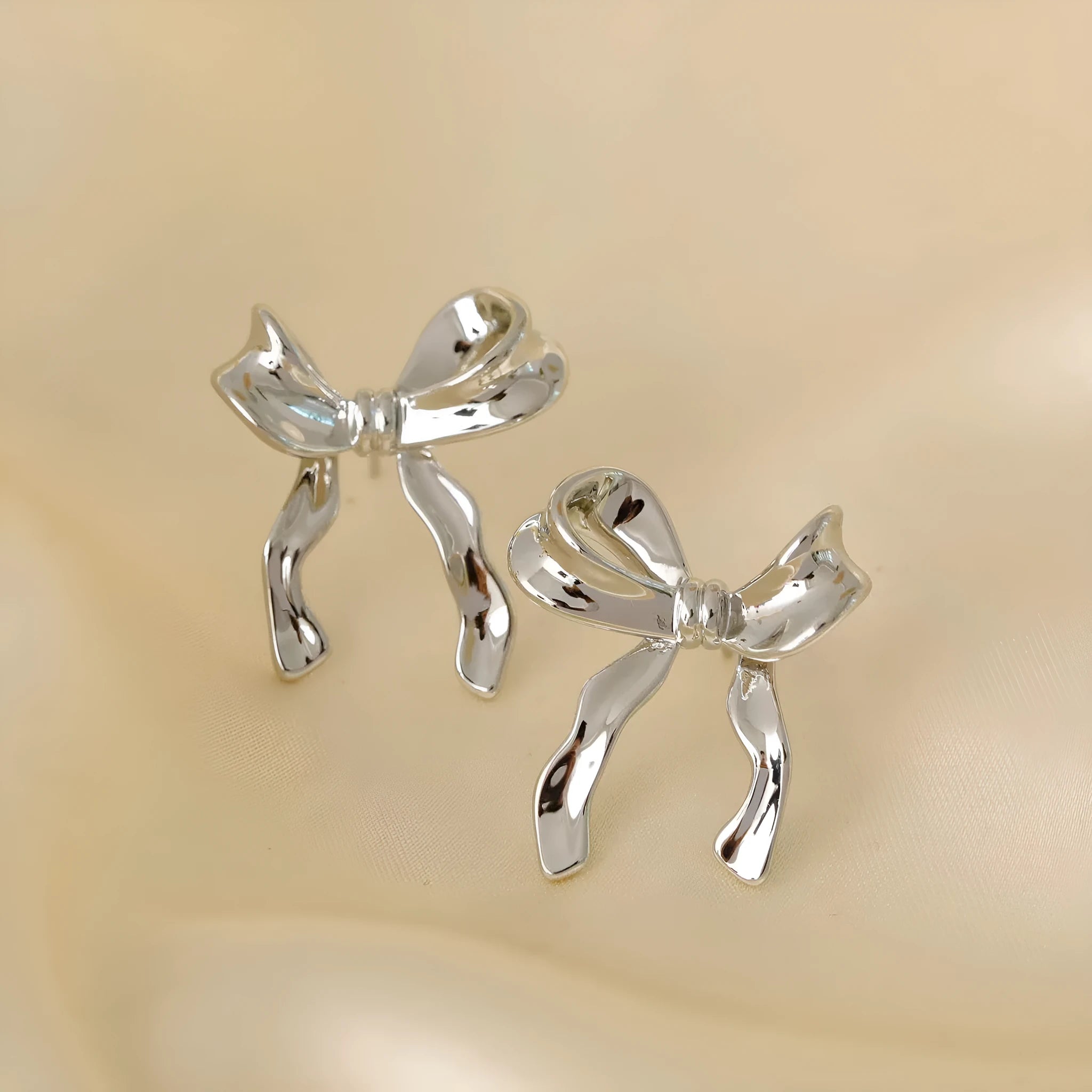 Silver bow copper earrings set with ear clip and ear buckle for women