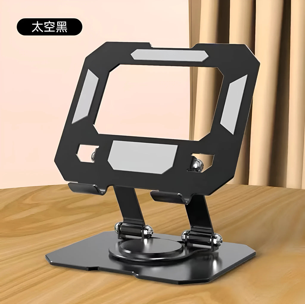 Black height-adjustable foldable laptop stand with aluminium alloy metal grid for heat dissipation