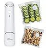 White USB electric vacuum sealer pump with five clear plastic food storage bags