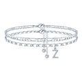 Copper double-circle bead anklet with letter options on silver-colour chain