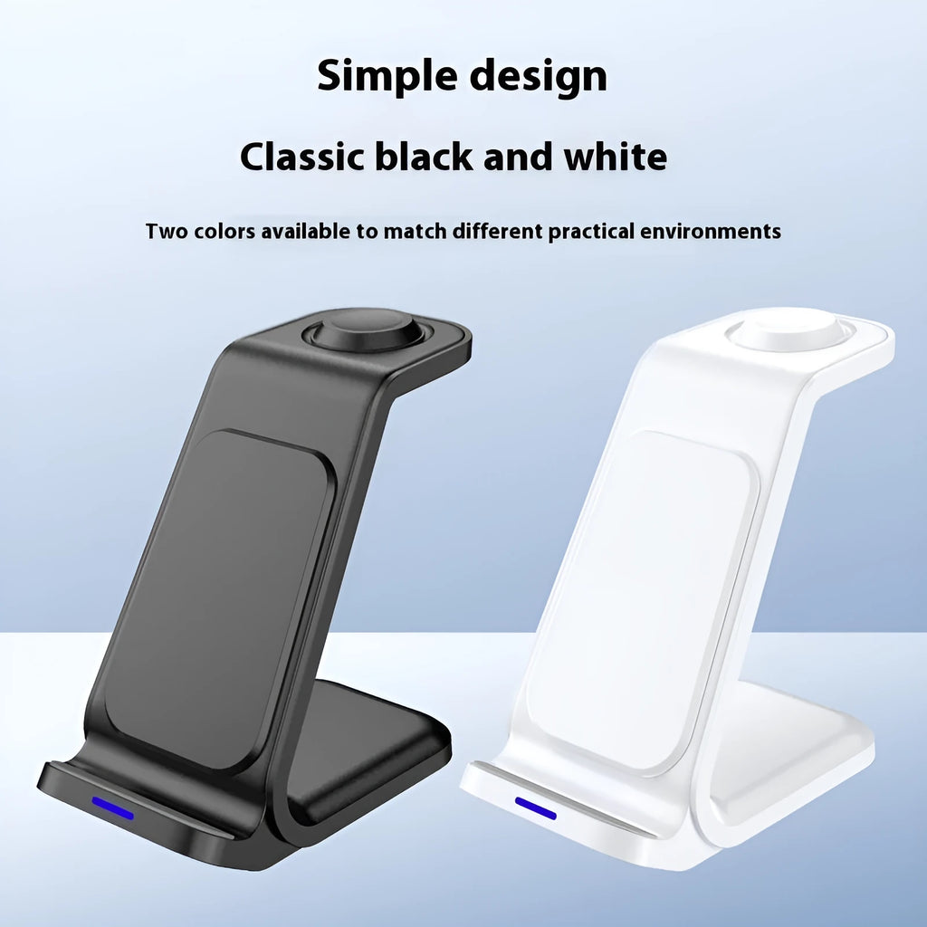 Black three-in-one wireless charger desktop vertical stand charging smartphone and earphone case