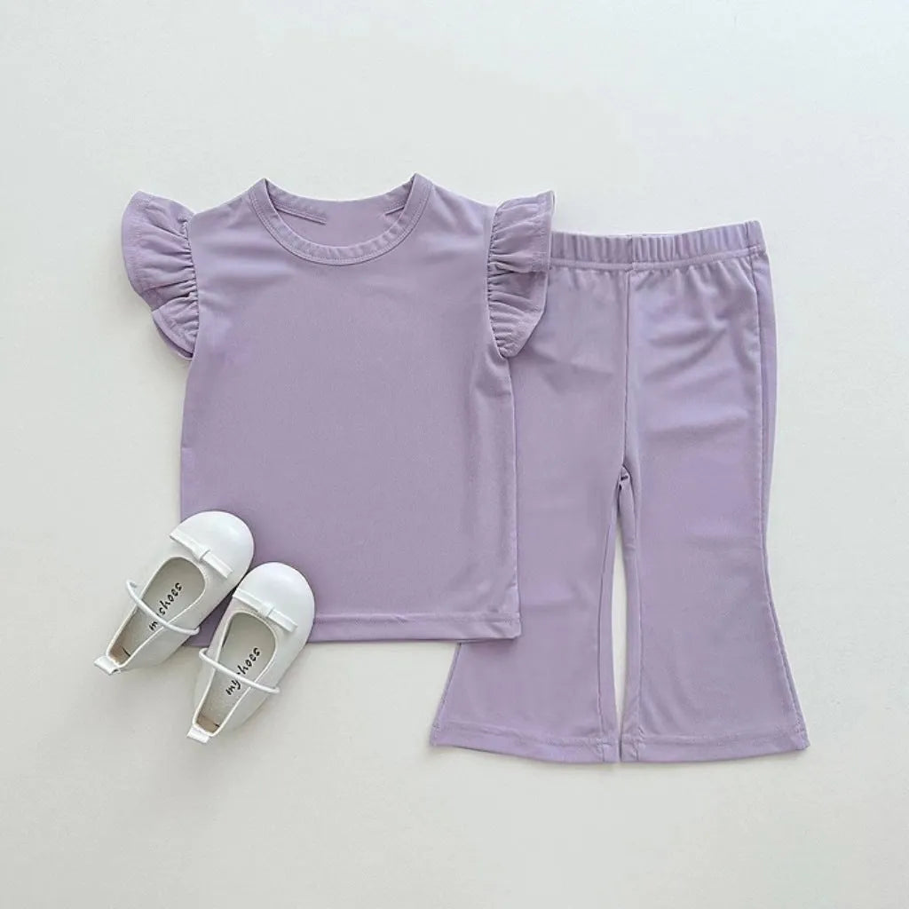 Girl's simple cute wild suit fashion two-piece cotton set in solid colour for height 73-120cm
